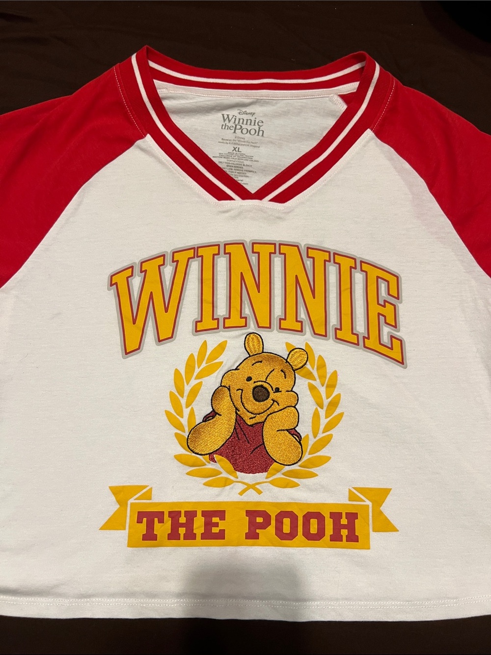 Disney Red and White Winnie the Pooh Raglan Tee cropped